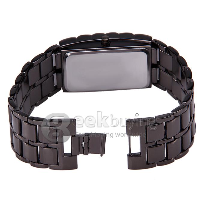 Unisex Colourful LED Display Lava Style Steel Band Wrist Watch for Men/Women - Black