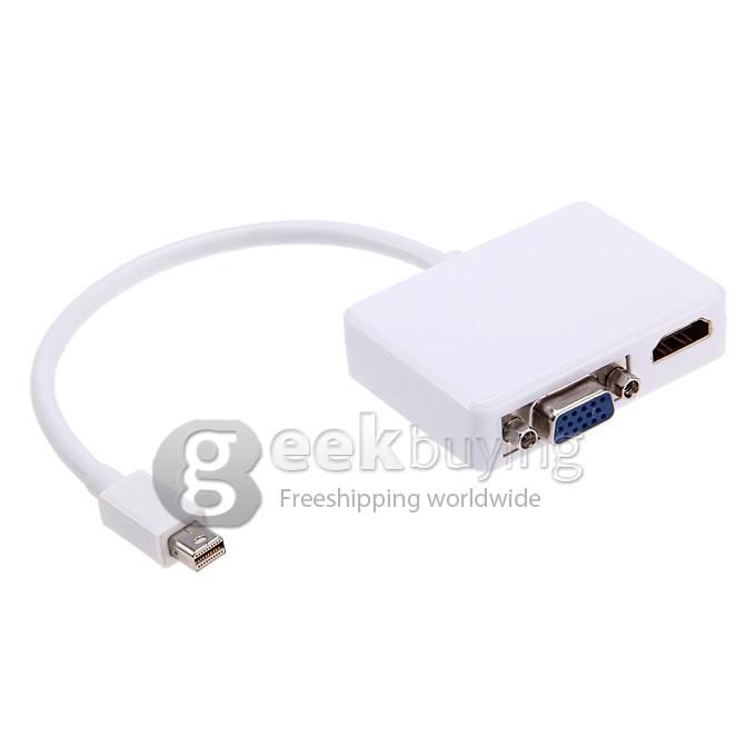 Mini Displayport Thunderbolt DP to HDMI DVI VGA TV AV Cable Adapter for Macbook/Pro2/Pro3/Pro4 - White