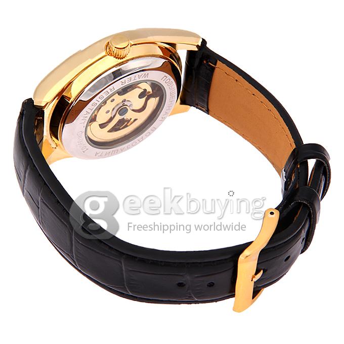 Makibes CJIABA GM0003 Luxury Leather Strap Analog Automatic Mechanical Wrist Watch for Men - Golden(with Box)