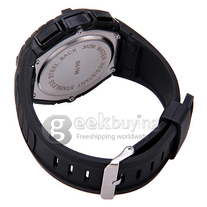 SHORS 796 Unisex Multi-function LED Digital Sport Wrist Watch with Silicone Strap - Black