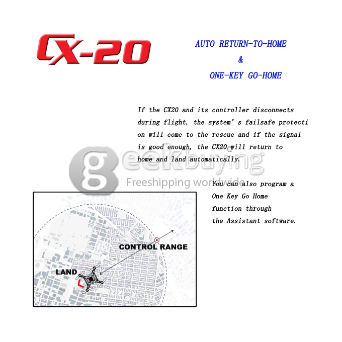 Cheerson CX-20 2.4GHz RC 6-Axis Gyro Quadcopter Auto-Pathfinder Aircraft FPV Drone RTF With GPS Open-source New Version Mode 2