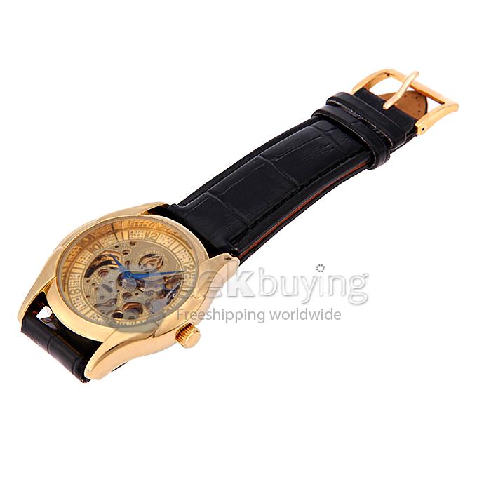 Makibes CJIABA GM0003 Luxury Leather Strap Analog Automatic Mechanical Wrist Watch for Men - Golden(with Box)