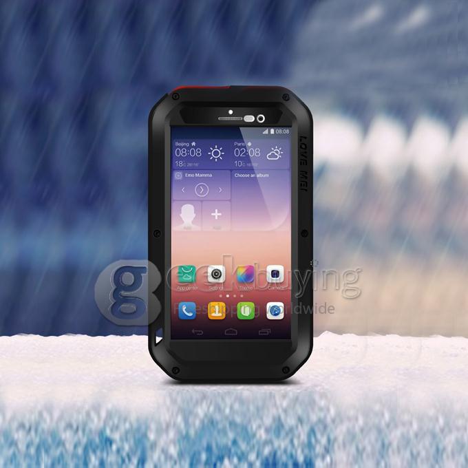 Love Mei Shock/Water Proof Heavy Duty Rugged Aluminum Metal Cover Case For Huawei P7 - Black