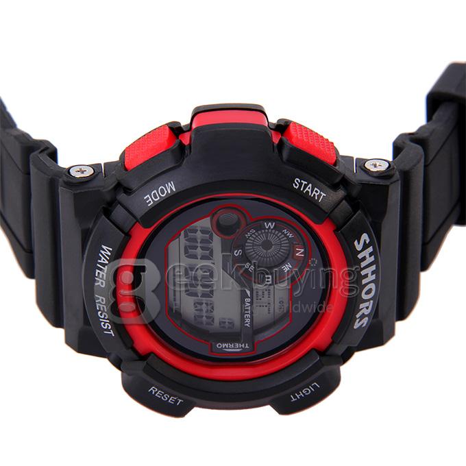 SHHORS SH-756 Men's 30M Water Proof LCD Digital Sport Watch Stopwatch Timepiece with Alarm Clock Calendar - Red