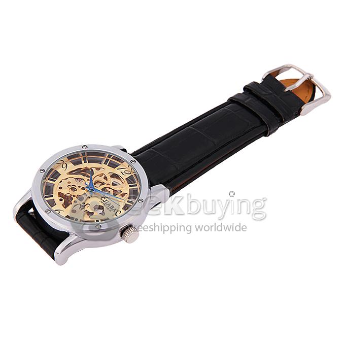 Makibes CJIABA GM0002 Luxury Leather Strap Analog Automatic Mechanical Wrist Watch for Men - Golden(with Box)