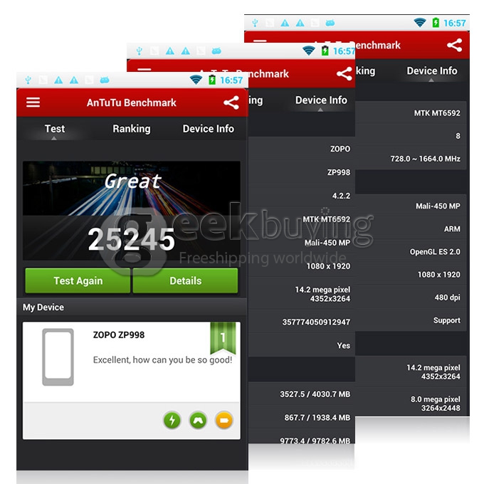 ZOPO ZP998 MTK6592 Octa Core 1.7GHz 5.5 Inch Amdroid 4.2 OS Smartphone 2GB RAM 16GB ROM 14.0MP With OTG NFC 5G WIFI Air Gesture White