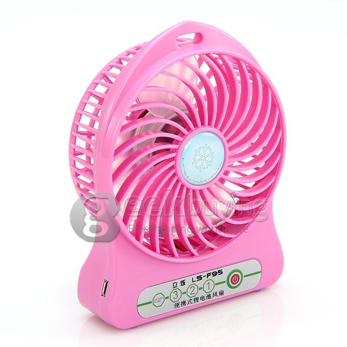 Super Big Wind Portable 3 Gears USB / Batery Fan with 2200mAh 16850 Lithium Battery Working Time 7.5 Hours - Pink