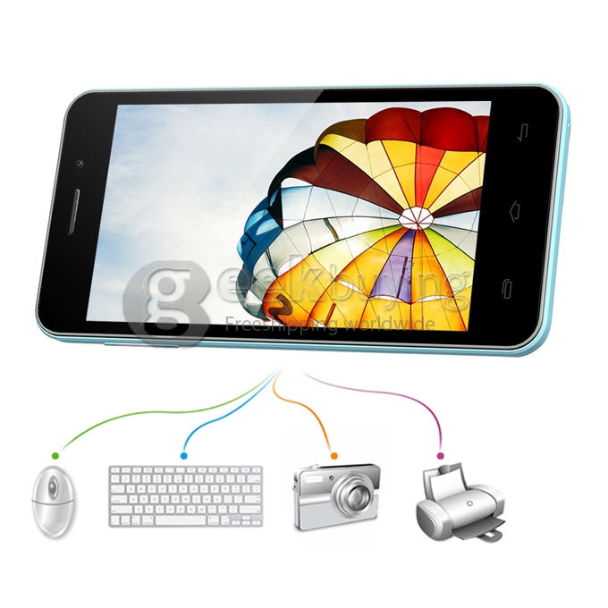 Doogee DG800 MTK6582 Quad Core 1.3GHz 4.5 Inch Android 4.4 OS Smartphone 1GB RAM 8GB ROM IPS QHD Screen 13.0MP 3G GPS OTG OTA Back Touch - Blue