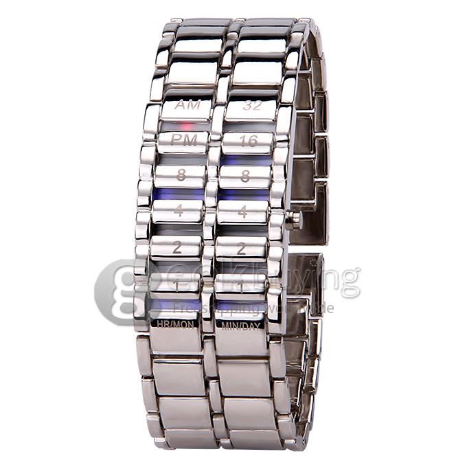 Unisex Colourful LED Display Lava Style Steel Band Wrist Watch for Men/Women - Silver
