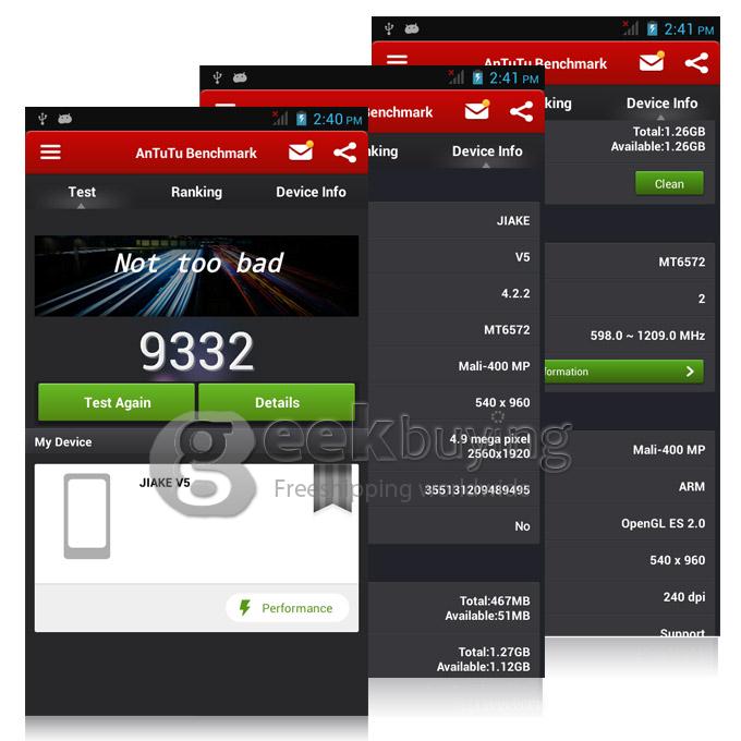 JIAKE V5 MTK6572W Dual Core 1.3GHz 5.5 Inch Android 4.2 Smartphone 512M RAM 4G ROM QHD Screen GPS 3G - Black