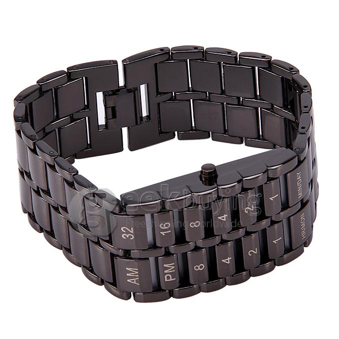 Unisex Colourful LED Display Lava Style Steel Band Wrist Watch for Men/Women - Black