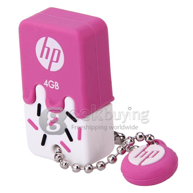 HP V178 4GB Ice Cream Shape USB 2.0 High Speed Flash Drive U Disk Memory Stick USB Drive with Keychain - Pink