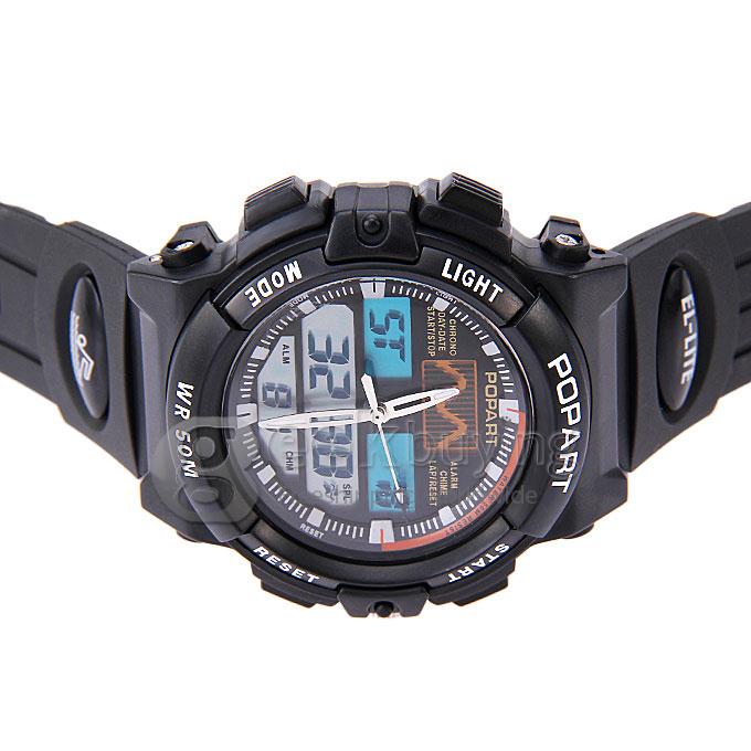 ALIKE A95 Waterproof Analog-digital Quartz Sport Wristwatch Timepiece with High-quality PU Band for Men - Black