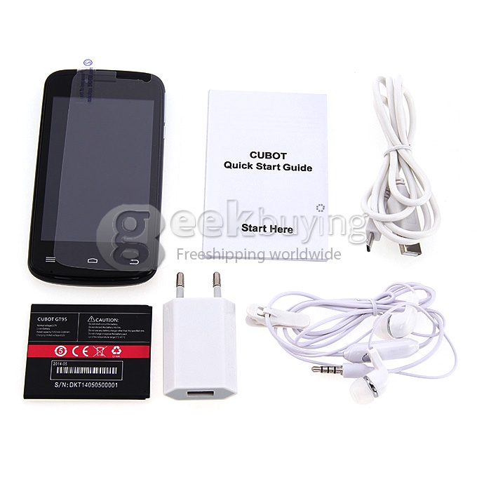 CUBOT GT95 MTK6572W 1.3GHz Dual Core 1.3GHz 4.0Inch Android 4.2 OS Smartphone 512MB RAM 4G ROM WVGA Capacitive Touch Screen 5.0MP 3G - Black