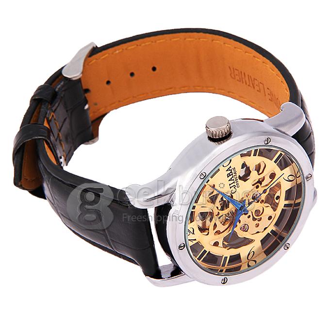 Makibes CJIABA GM0002 Luxury Leather Strap Analog Automatic Mechanical Wrist Watch for Men - Golden(with Box)