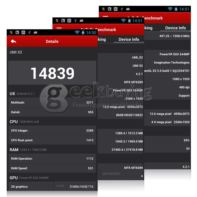 UMI X2 MTK6589T Quad Core 1.5GHz 5.0 Inch Android 4.2 OS Smartphone 1GB RAM 32GB ROM IPS FHD OGS Gorilla II Screen 13.0MP 3G/GPS Black