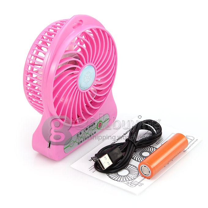 Super Big Wind Portable 3 Gears USB / Batery Fan with 2200mAh 16850 Lithium Battery Working Time 7.5 Hours - Pink