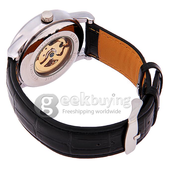 Makibes CJIABA GM0002 Luxury Leather Strap Analog Automatic Mechanical Wrist Watch for Men - Golden(with Box)