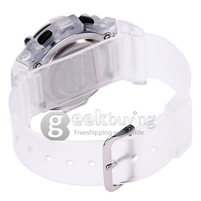 813 Children's Multi-Functional Water Proof Rubber Band LCD Quartz Digital Sport Wrist Watch with Cool Light - White