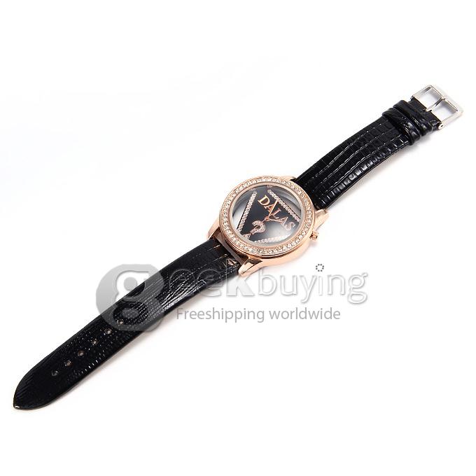 DALAS Women's Lady Style Casual Leather Strap Analog Quartz Wrist Watch - Black