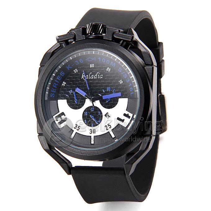 Kaladia 8908 Fashion PU Strap Analog Quartz Sport Wrist Watch for Man - Blue