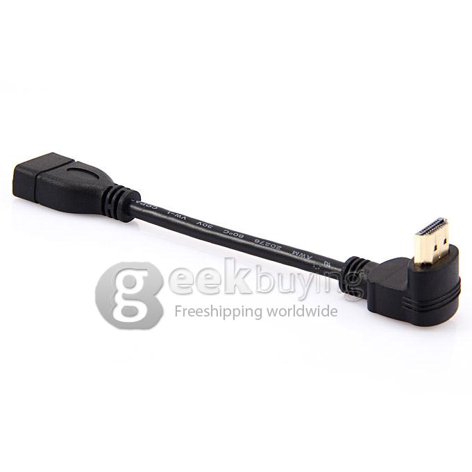 270 Degrees Right Angle HDMI Male to HDMI Female Adapter Converter Connector Cable 15cm - Black