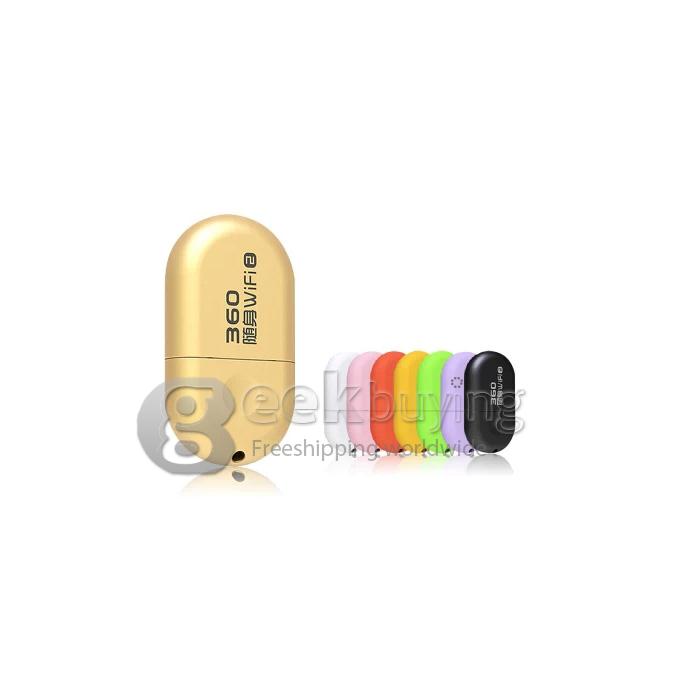 360 2nd Portable Mini 150Mbps USB Wifi Wireless Broadband Router Wifi Adapter Modem with 10TB Cloud U Disk - Golden