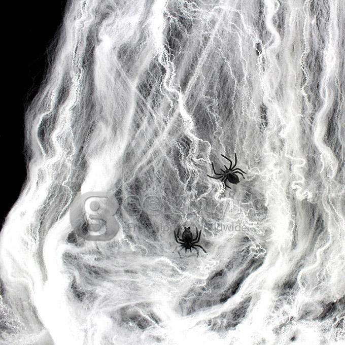 Haunted Halloween Props Dress Supplies Large White Spider Web Cotton with 2 Spider