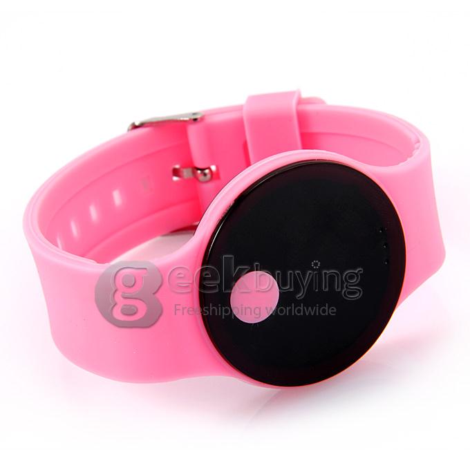 Unisex Rubber Band LED Digital Wrist Watch Timepiece with Touch Button - Pink