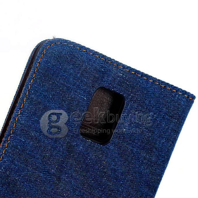 New Style Jeans Stripe Pattern Wallet Leather Case Cover for Samsung Galaxy Note 4 - Dark Blue
