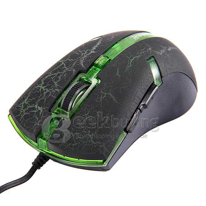 FC-5160 High Speed USB 3.0 Wired 800 / 1600 / 2400 / 3200dpi Optical Mouse with LED Light - Black + Green