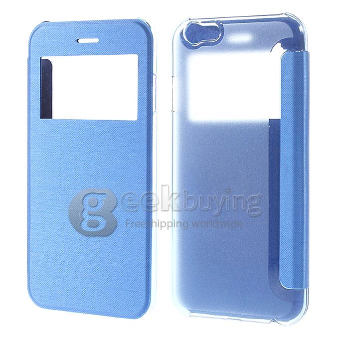 Brand View Window Front PU + Back PC Folio Leather Cover for iPhone 6 4.7 inch - Blue