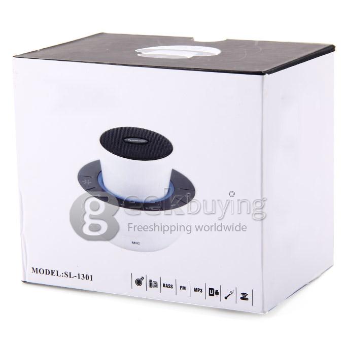 SL-1301 Portable Wireless Bluetooth Speaker Subwoofer Hands-free TF Card AUX FM Radio Mic for iOS Android iPhone6 Plug - White