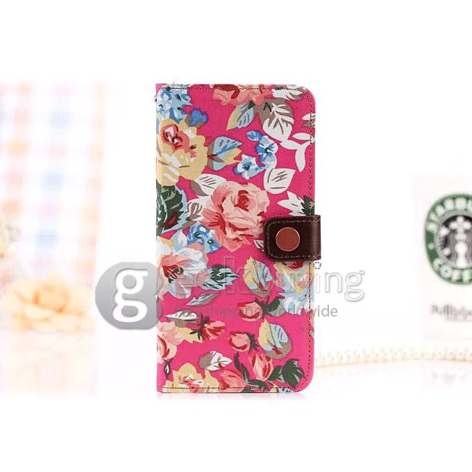 New Style Flower Pattern Wallet Leather Case Cover for iPhone 6 Plus - Rose