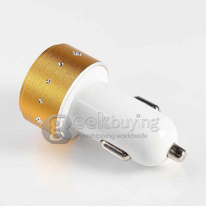 ES-06 Universal Dual USB 2 Port Car Charger Adapter 3.1A with diamond for iPhone 6 Plus Samsung Galaxy Cellphone iPhone 6s plus -Golden