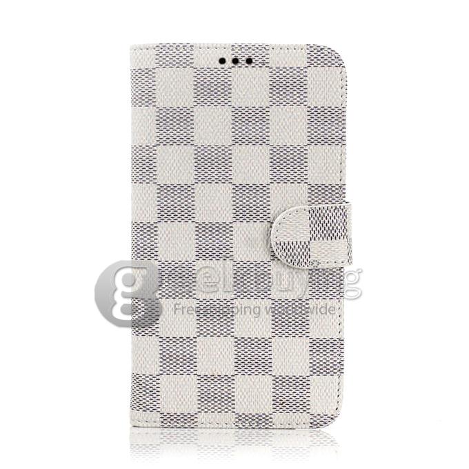 Brand New Luxury Plaid Pattern PU Wallet Stand Leather Case for Samsung Galaxy Note 4 - White