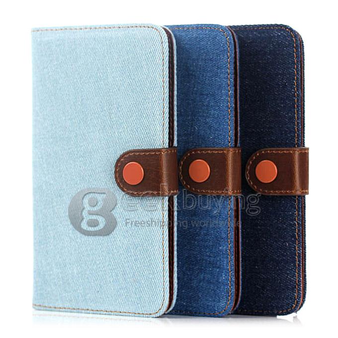 New Style Jeans Stripe Pattern Wallet Leather Case Cover for Samsung Galaxy Note 4 - Dark Blue