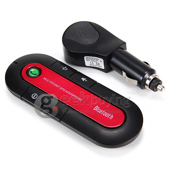 Universal Bluetooth V3.0 Wireless Handsfree Speaker Phone Speaker with Car Charger Kit - Black + Red