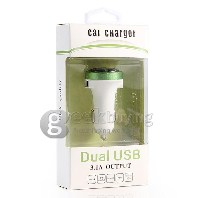ES-05 Universal Dual USB 2 Port 3.1A Car Charger Adapter for iPhone 6 Plus Samsung Galaxy Cellphone Tablet GPS - Green