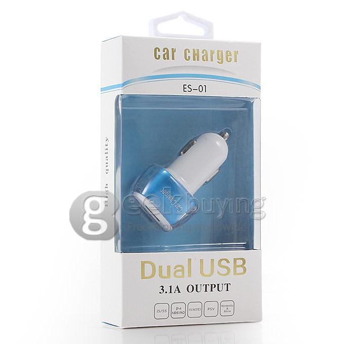 ES-01 Universal 3.1A Dual USB 2 Port Car Charger Adapter for iPhone 6 Plus Samsung Galaxy Cellphone Table GPS - Blue