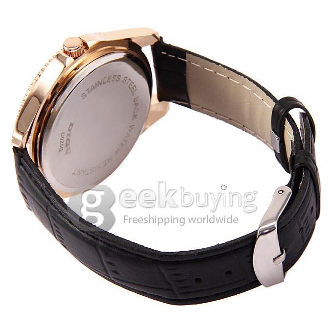 DIGU D025G Fashion Black Leather Strap Rose Golden Case Analog Quartz Sport Wrist Watch for Man - Black