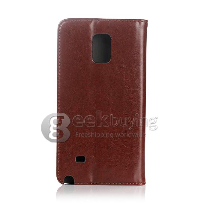 Luxury Wax Line Design PU Leather Stand Card Case for Samsung Galaxy Note 4 - Brown