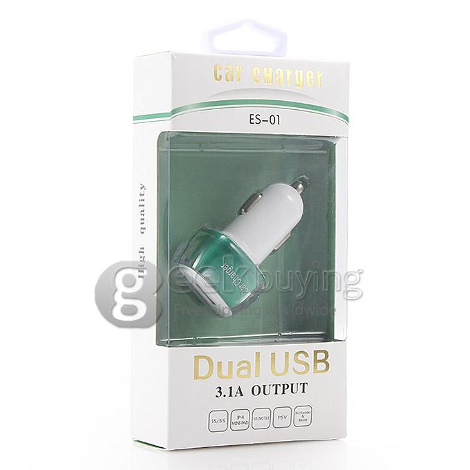 ES-01 Universal 3.1A Dual USB 2 Port Car Charger Adapter for iPhone 6 Plus Samsung Galaxy Cellphone Table GPS - Green