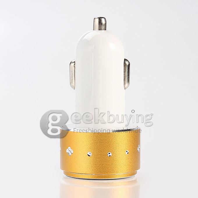 ES-06 Universal Dual USB 2 Port Car Charger Adapter 3.1A with diamond for iPhone 6 Plus Samsung Galaxy Cellphone iPhone 6s plus -Golden