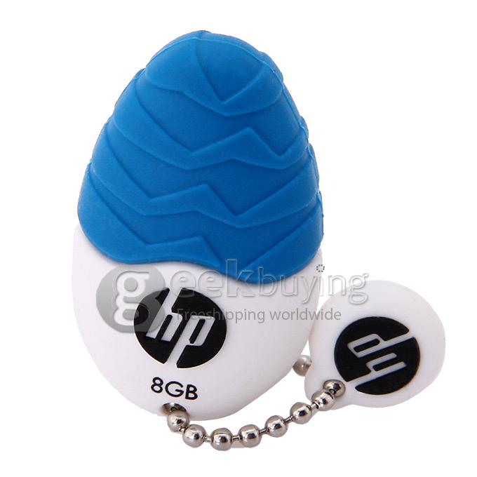 HP V270 Egg Shape 8GB USB 2.0 High Speed Flash Drive U Disk Memory Stick USB Drive with Keychain - Blue + White