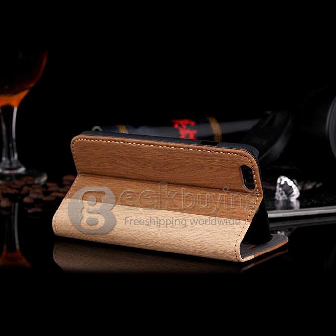 New Style Wooden Pattern Wallet High Quality Leather Case Cover for iPhone 6 Plus - Brown
