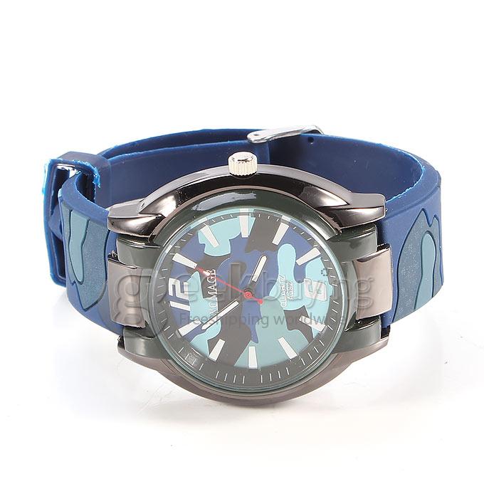 WOMAGE A592 Unisex Camouflage Design Silicone Analog Quartz Military Wrist Watch - Blue