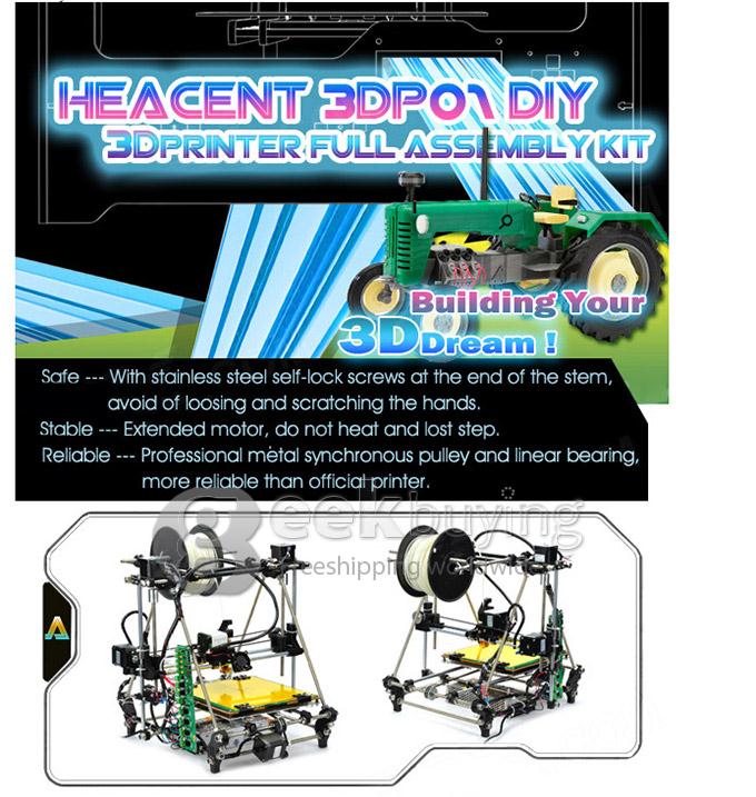 US Plug Open Heacent 3DP04 RepRap Prusa Mendel DIY 3D Printer DIY Full Assembly Kit /0.4mm Nozzle /1.75mm Filament
