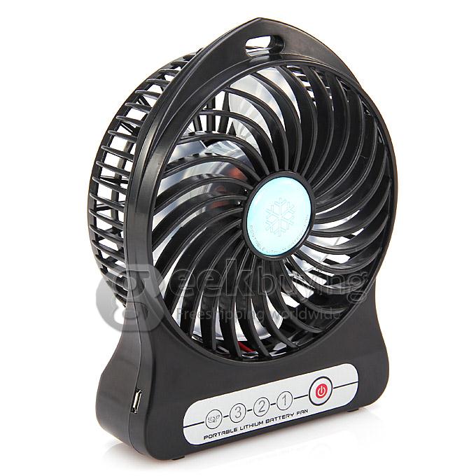 Super Big Wind Portable 3 Gears USB / Batery Fan with 2200mAh 16850 Lithium Battery Working Time 7.5 Hours - Black
