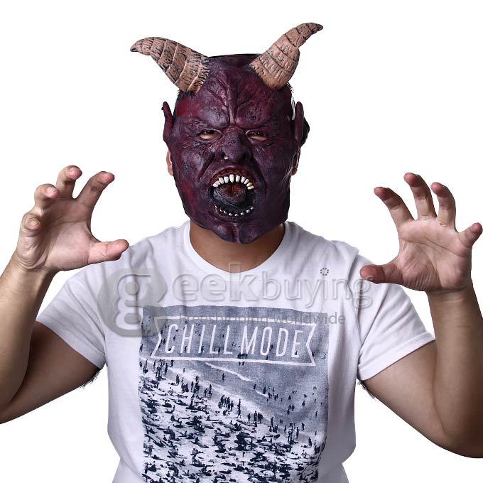 Halloween Thmed Horns Mask with Ferocious Fangs Trick Toy Horror Props for Fancy Parties and Dances - Amaranth